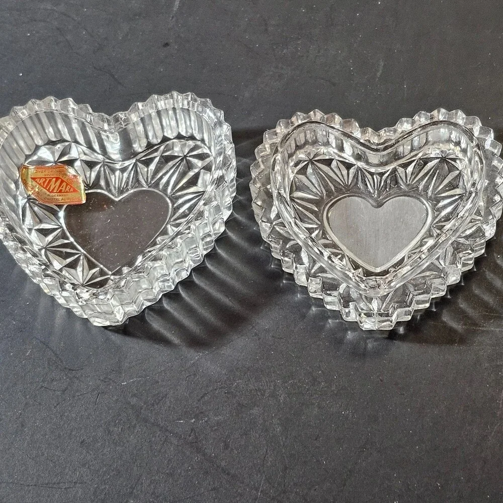 Vintage Hofbauer Leaded Glass Crystal Heart Trinket Jewelry Box 2.5 inch